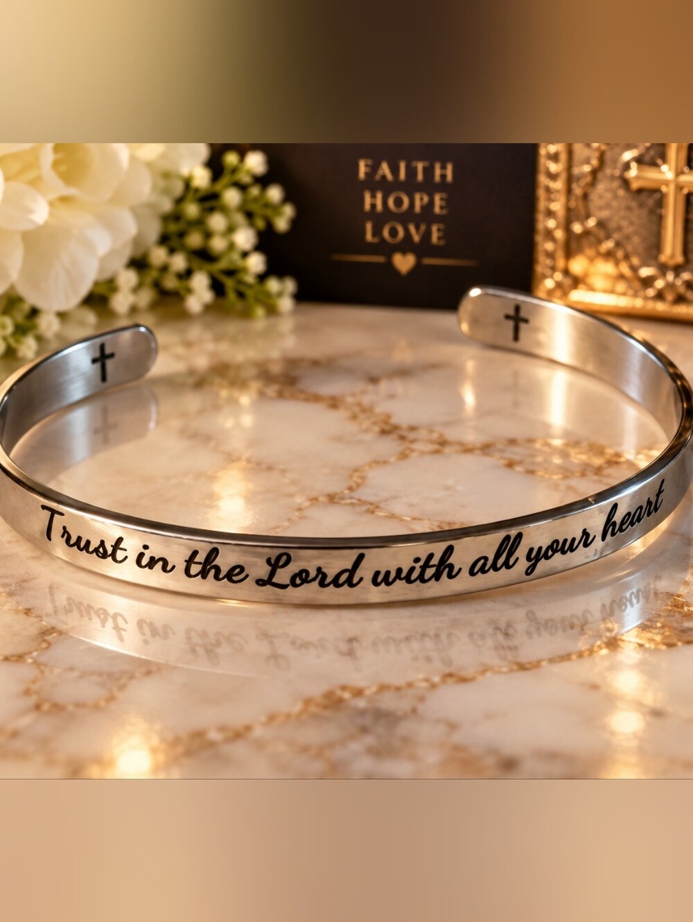Silver Inspirational Cuff Bracelet